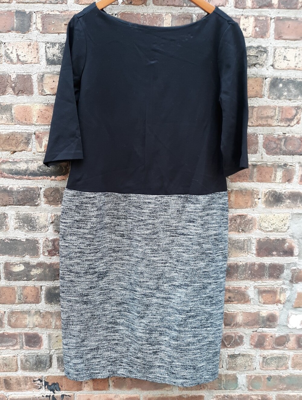 Talbots Black Tweed Colorblock Sheath Dress 14 3/4 Sleeve Back Zip